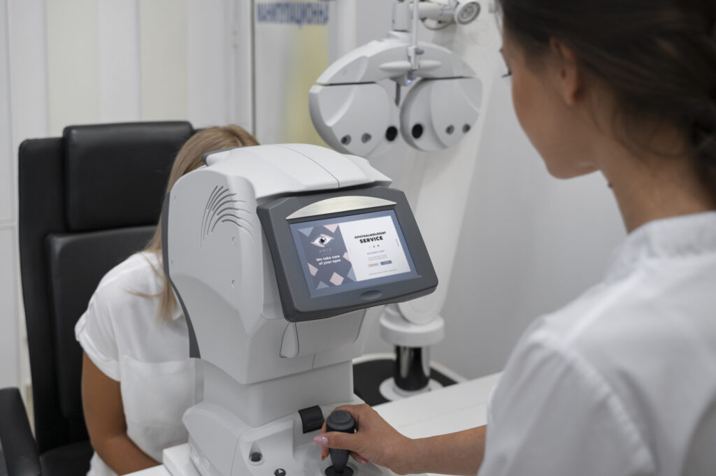 Examen ophtalmologique - Patient et appareil